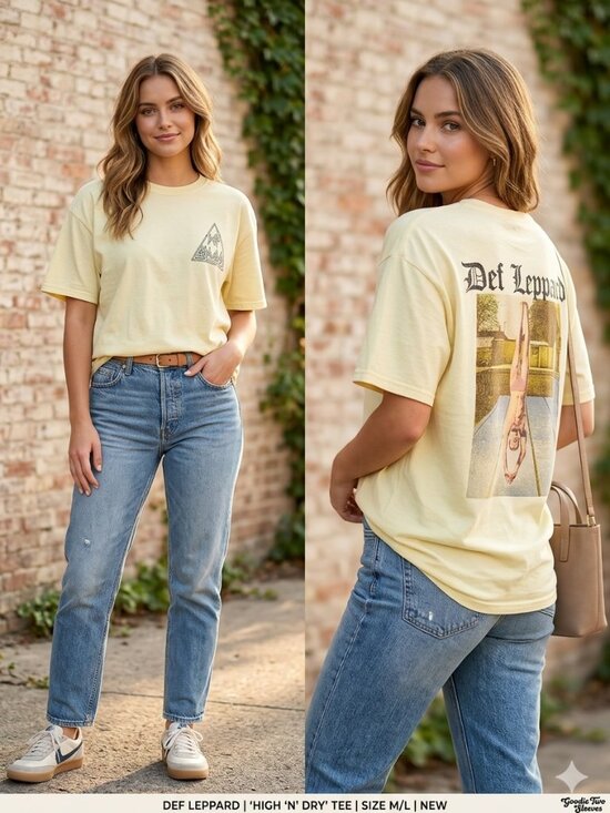 Def Leppard Tops - Def Leppard Band Graphic T-Shirt Yellow Cotton Women's Size Medium/Large NEW